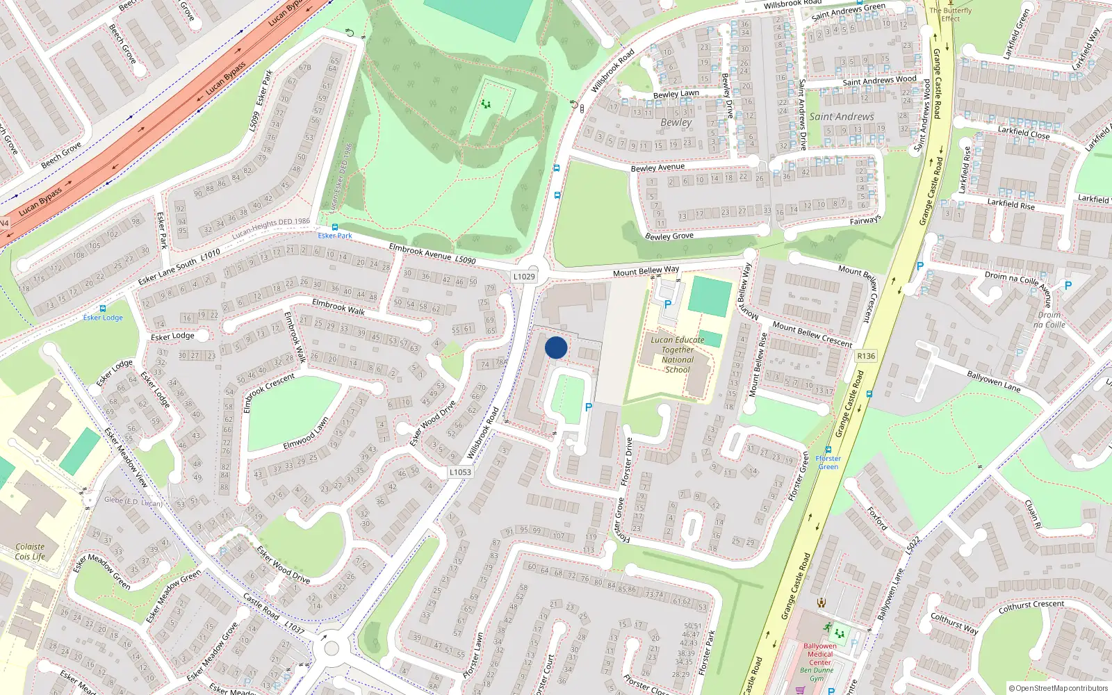 Overhead map showing the location of 30 Fforster Square, Lucan, Dublin