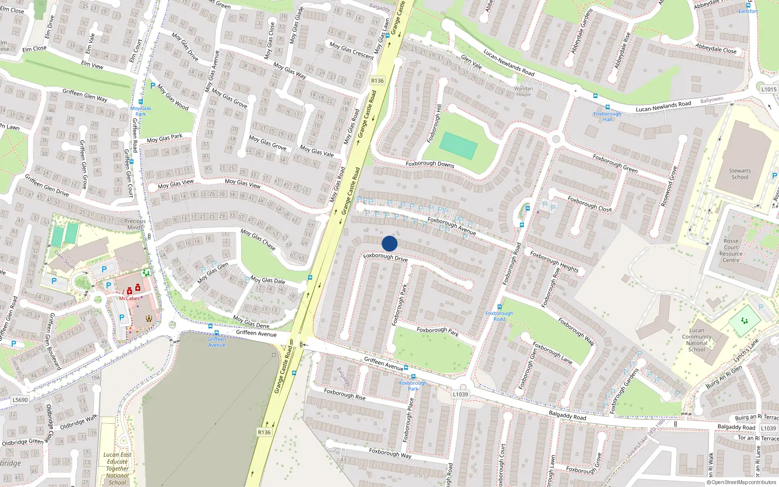 Overhead map showing the location of 30 Foxborough Drive, Lucan