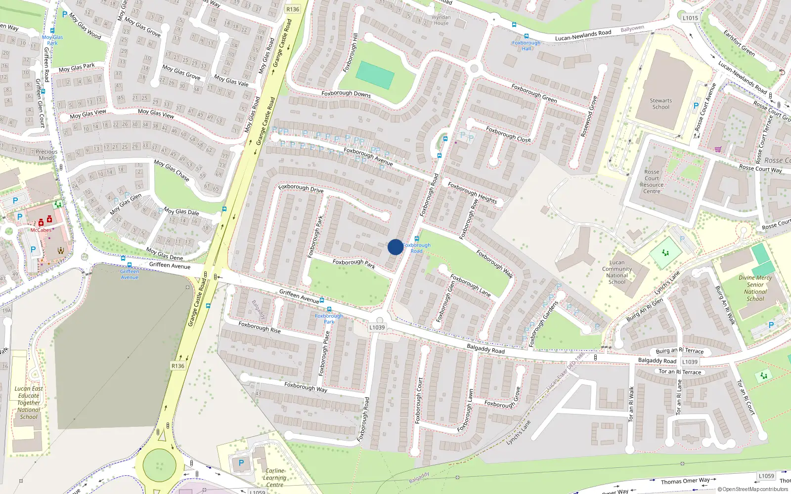 Overhead map showing the location of 30 Foxborough Road, Lucan