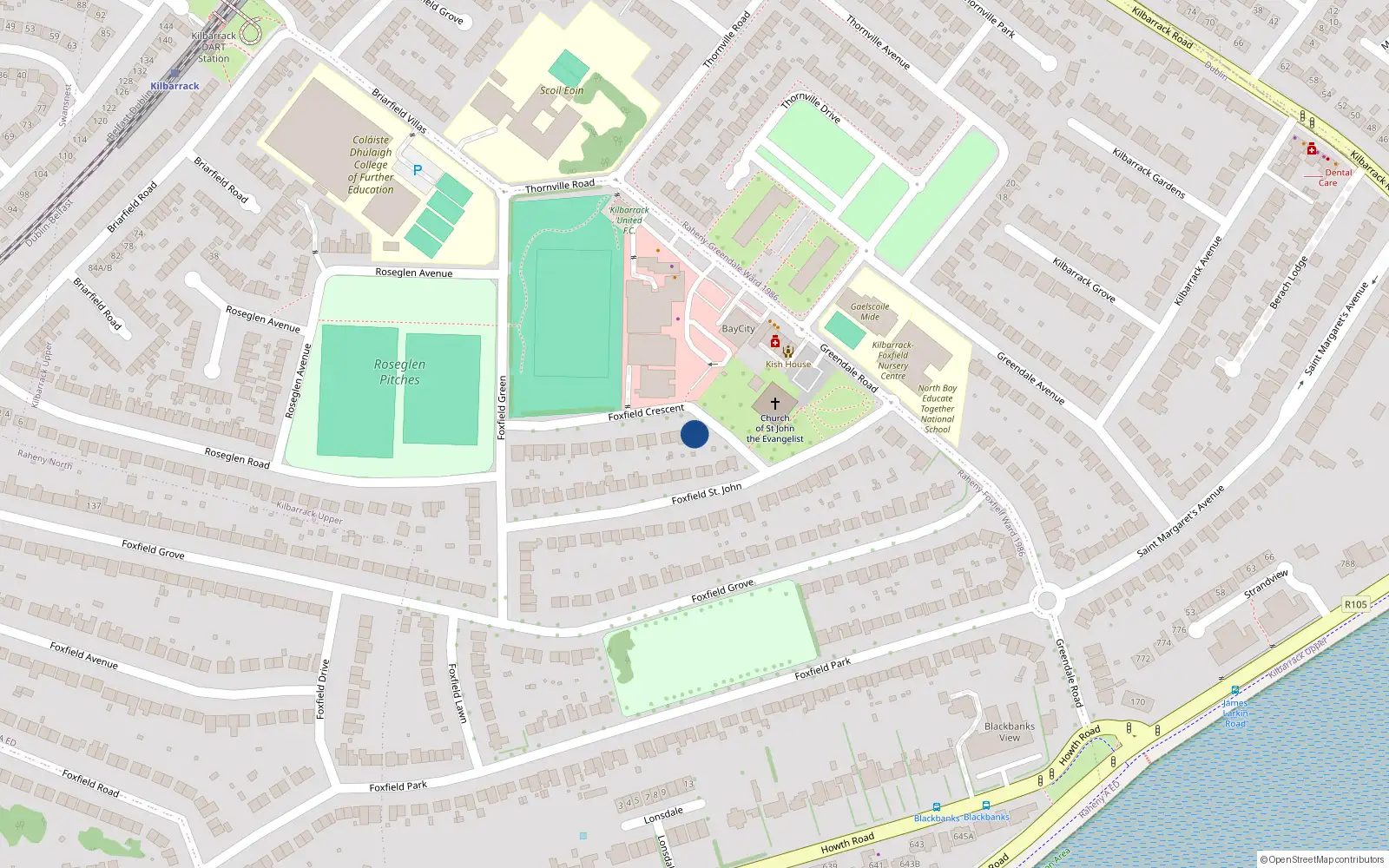 Overhead map showing the location of 30 Foxfield Crescent, Dublin 5