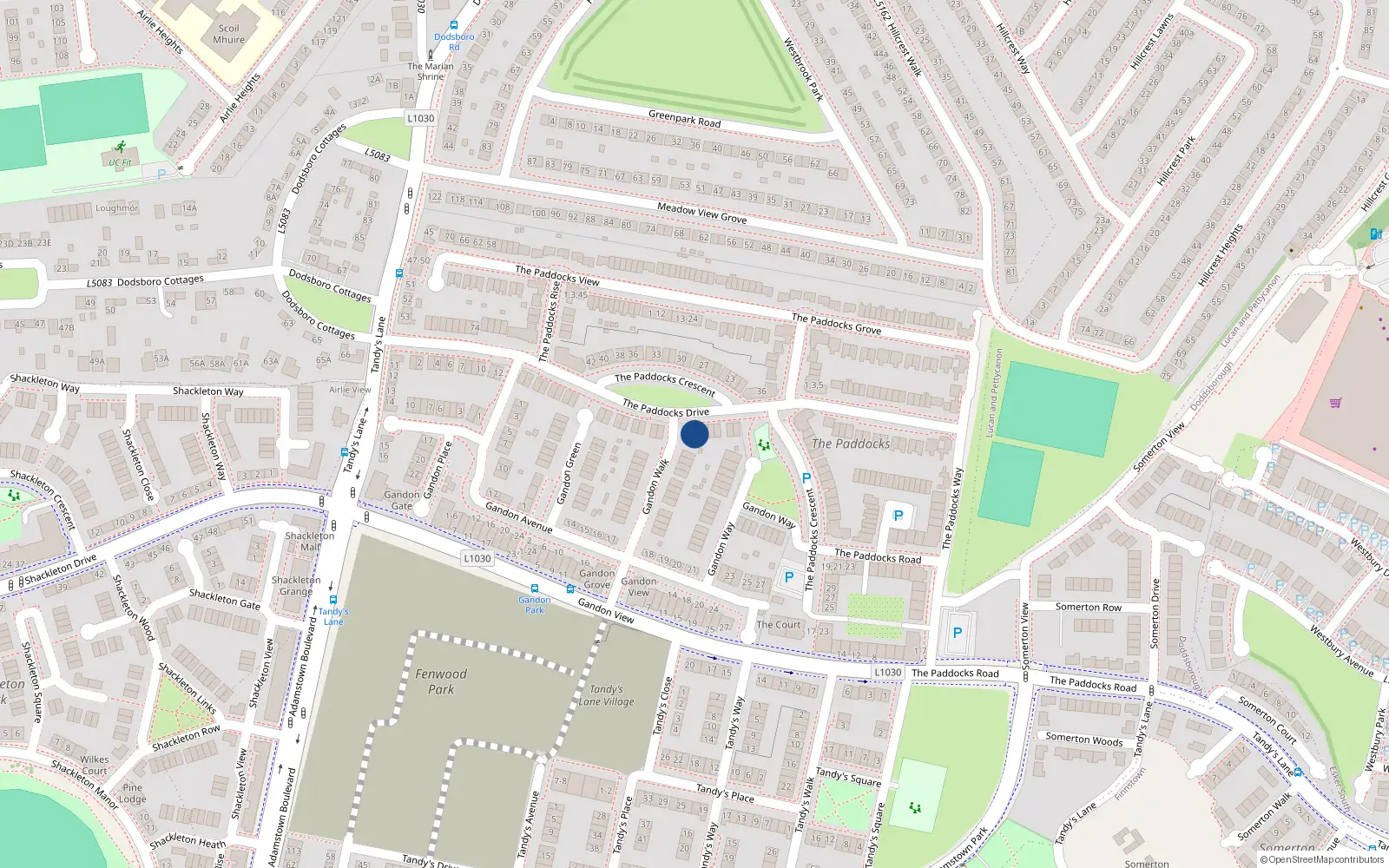 Overhead map showing the location of 30 Gandon Crescent, Lucan
