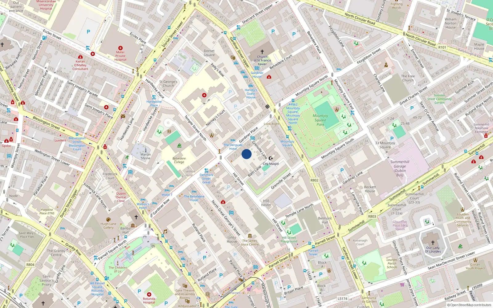 Overhead map showing the location of 30 Gardiner Place, Dublin 1