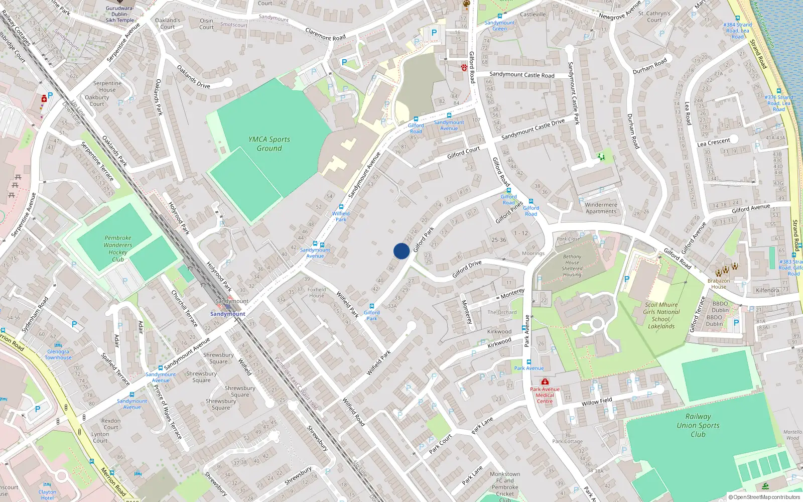 Overhead map showing the location of 30 Gilford Park, Sandymount