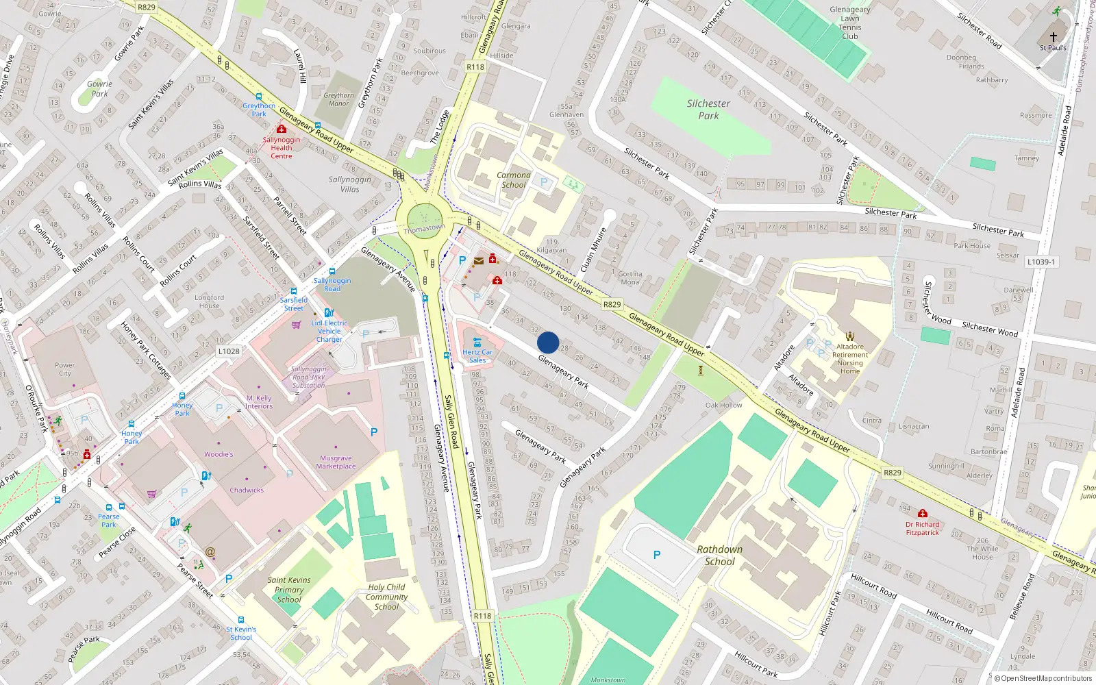 Overhead map showing the location of 30 Glenageary Park, Dublin