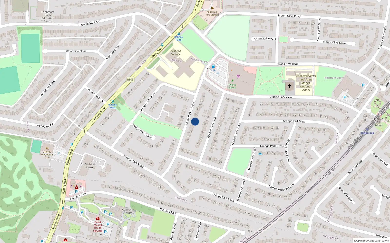Overhead map showing the location of 30 Grange Park Avenue, Dublin 5