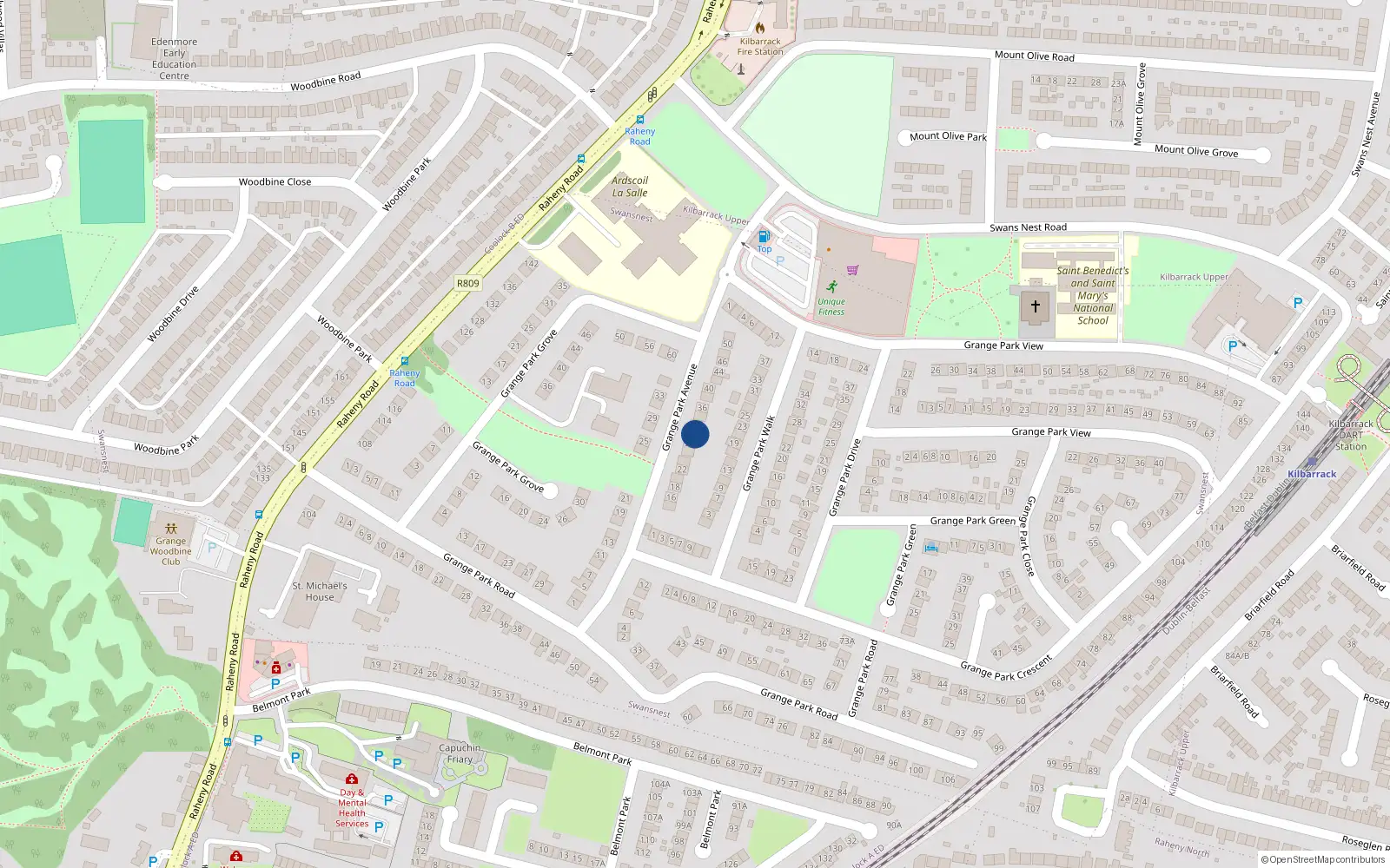 Overhead map showing the location of 30 Grange Park Avenue, Raheny, Dublin 5