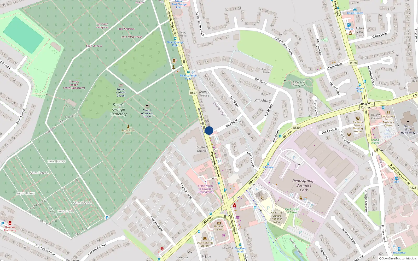 Overhead map showing the location of 30 Grange Terrace, Deansgrange, Dublin