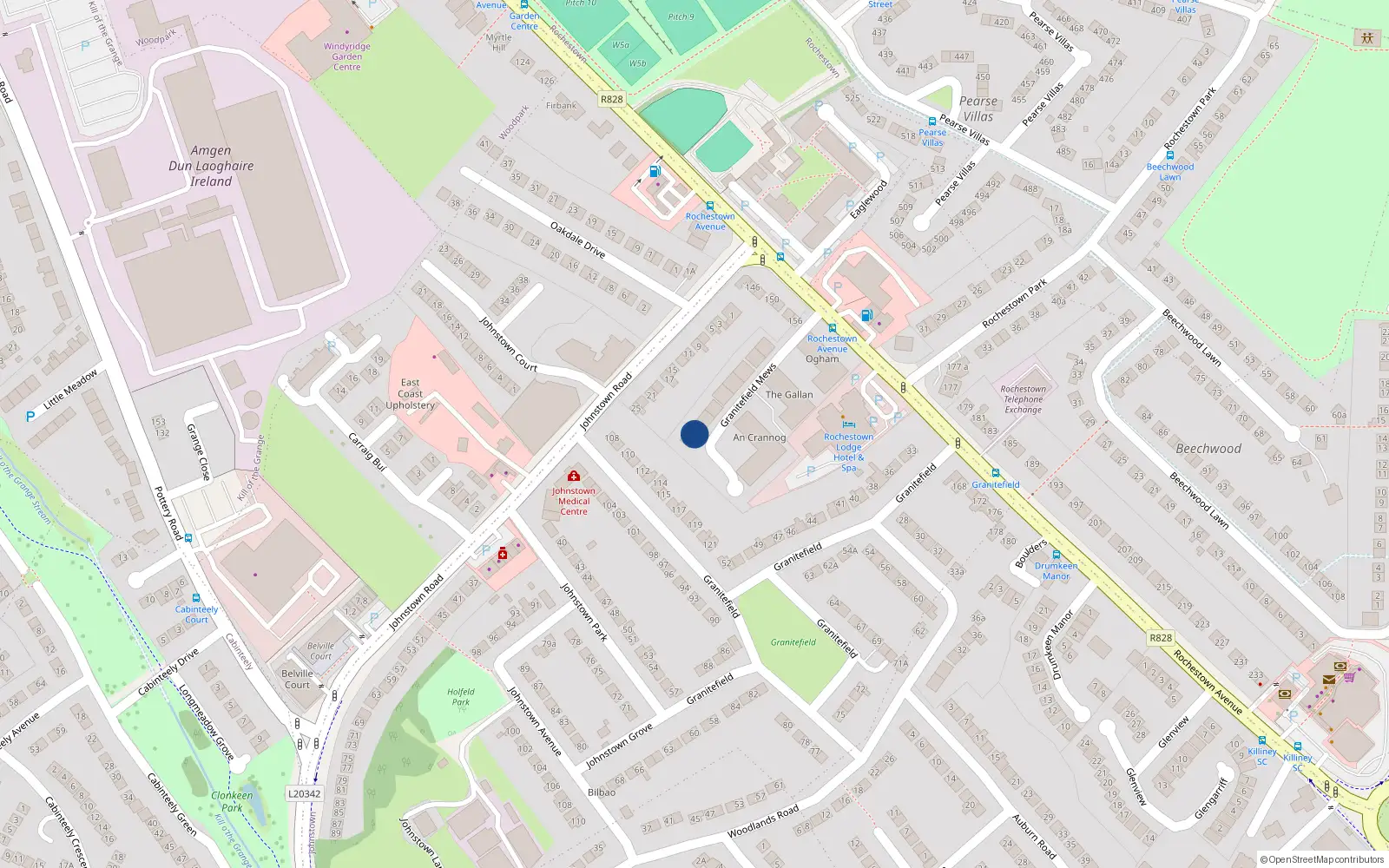 Overhead map showing the location of 30 Granitefield Mews, Rochestown Avenue, Dun Laoghaire
