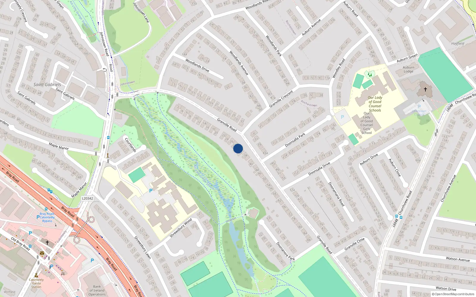 Overhead map showing the location of 30 Granville Road, Dunlaoghaire, Dublin
