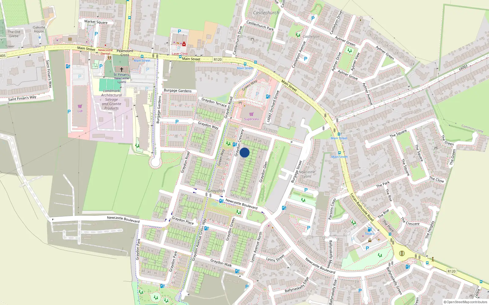 Overhead map showing the location of 30 Graydon Crescent, Newcastle
