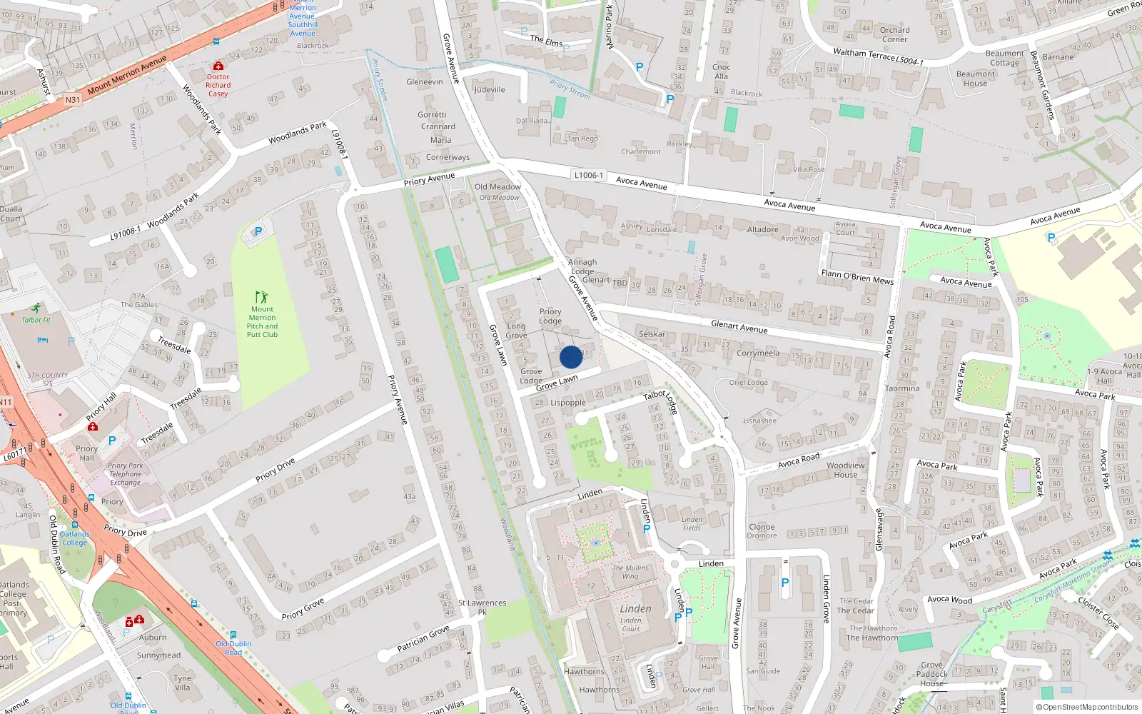 Overhead map showing the location of 30 Grove Lawn, Dublin