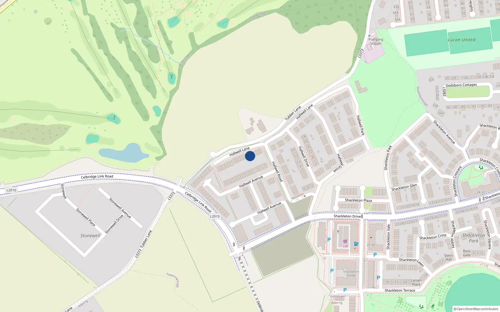 Overhead map showing the location of 30 Hallwell Lane, Lucan