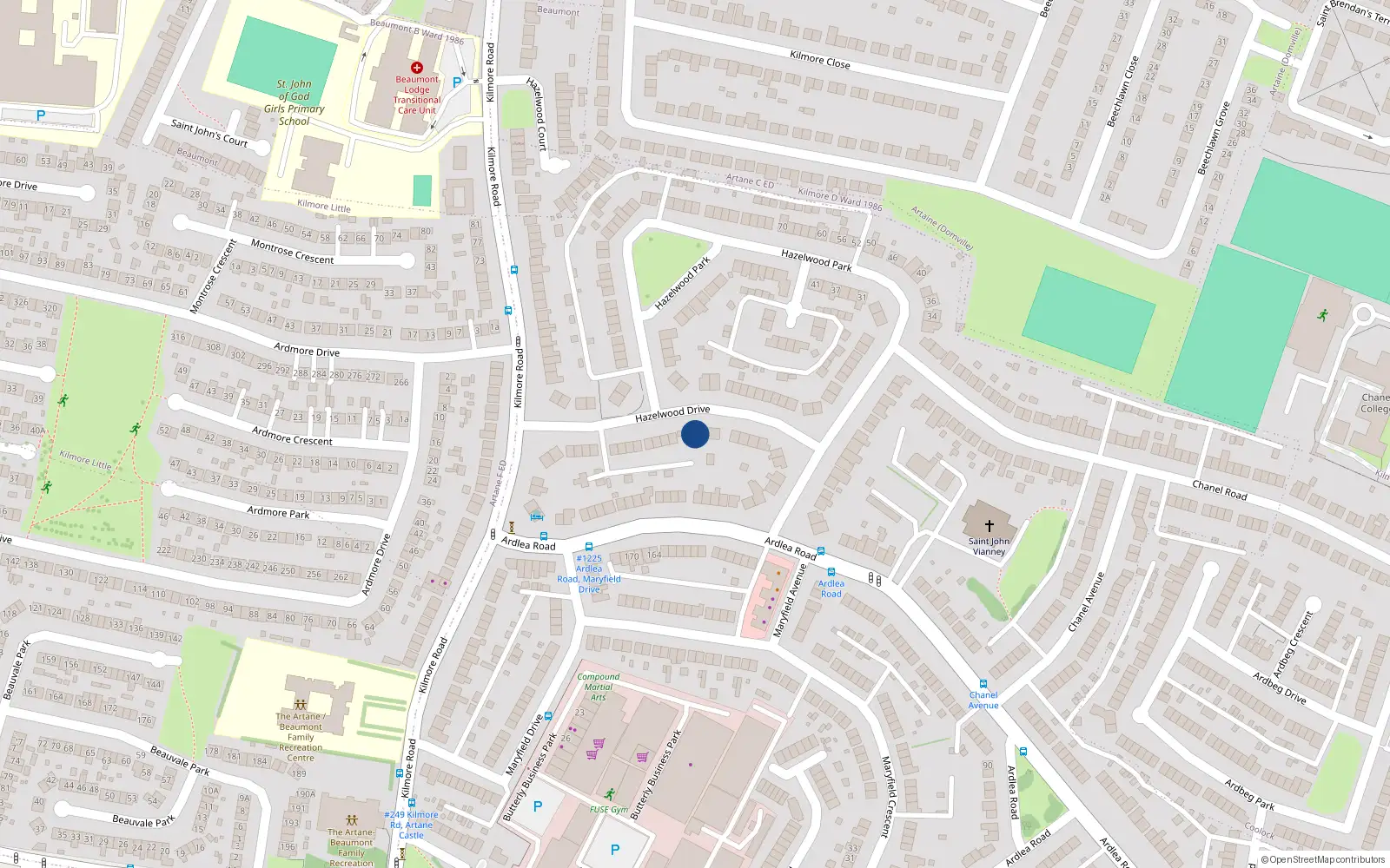 Overhead map showing the location of 30 Hazelwood Drive, Coolock, Dublin 5