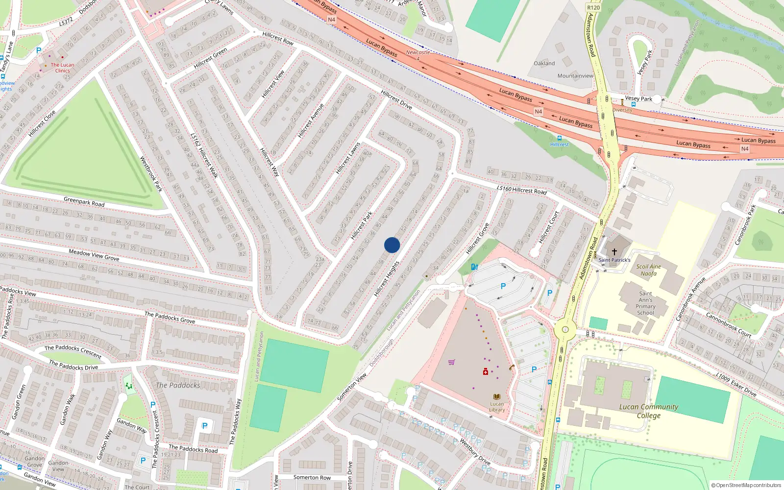 Overhead map showing the location of 30 Hillcrest Heights, Lucan, Dublin