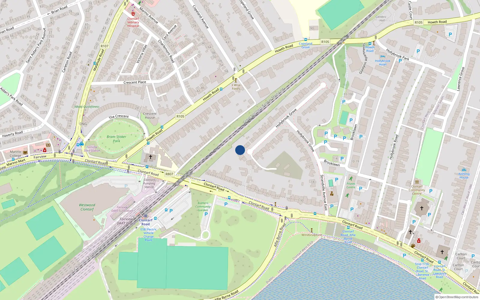 Overhead map showing the location of 30 Hollybrook Grove, Clontarf, Dublin 3