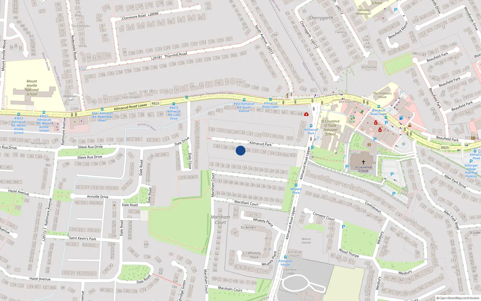 Overhead map showing the location of 30 Kilmacud Park, Stillorgan, Dublin