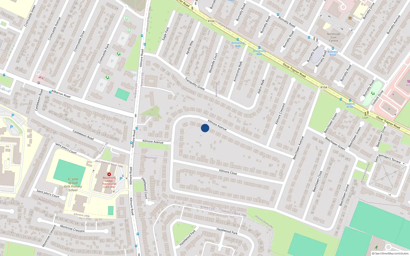 Overhead map showing the location of 30 Kilmore Avenue, Dublin 5