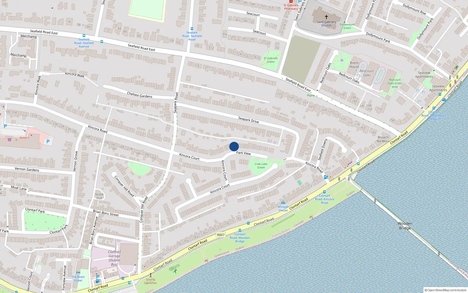 Overhead map showing the location of 30 Kincora Court, Clontarf, Dublin 3
