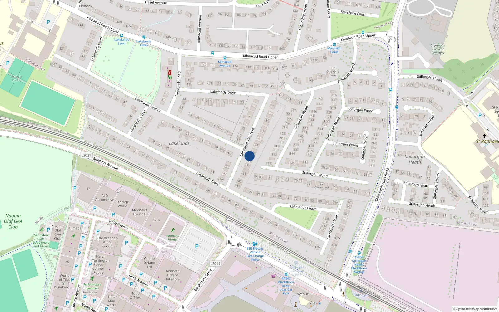 Overhead map showing the location of 30 Lakelands Crescent, Stillorgan