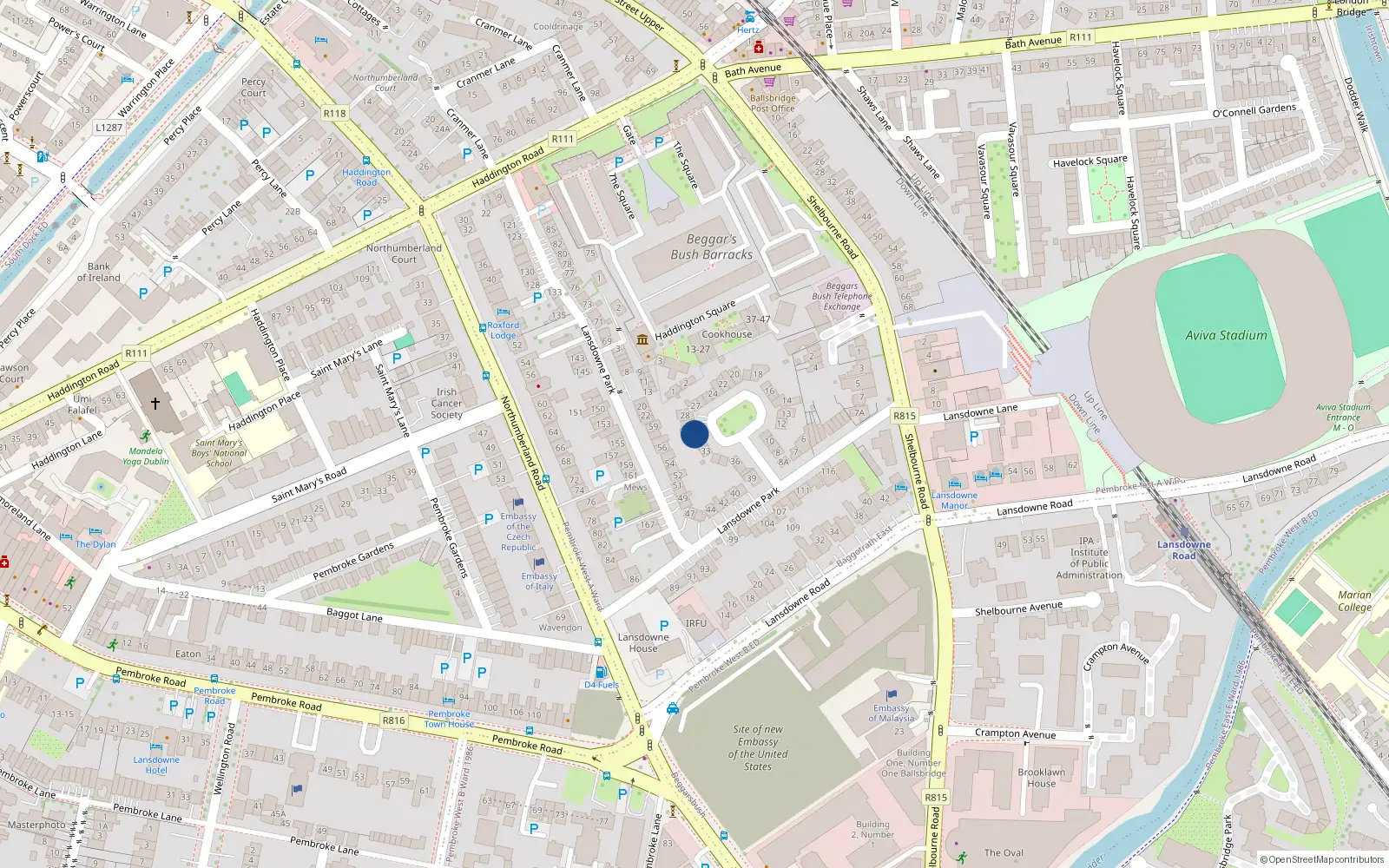 Overhead map showing the location of 30 Lansdowne Park, Dublin 4