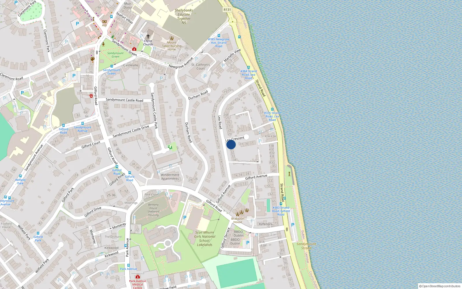 Overhead map showing the location of 30 Lea Road, Sandymount