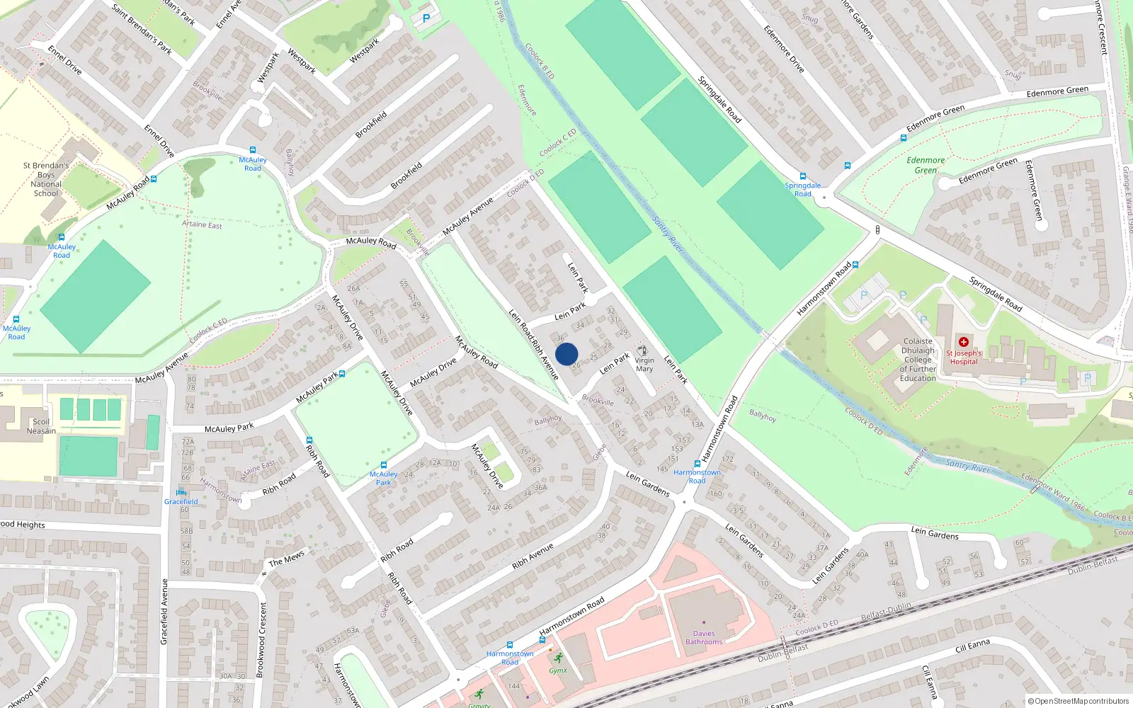 Overhead map showing the location of 30 Lein Road, Dublin 5