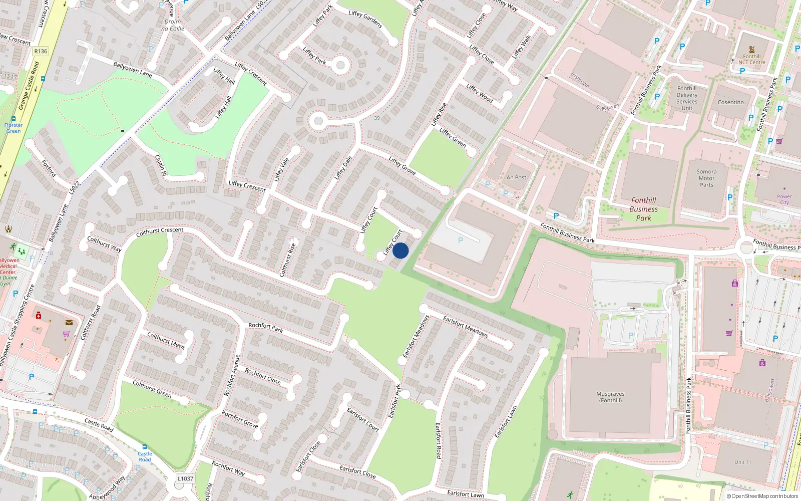 Overhead map showing the location of 30 Liffey Court, Lucan