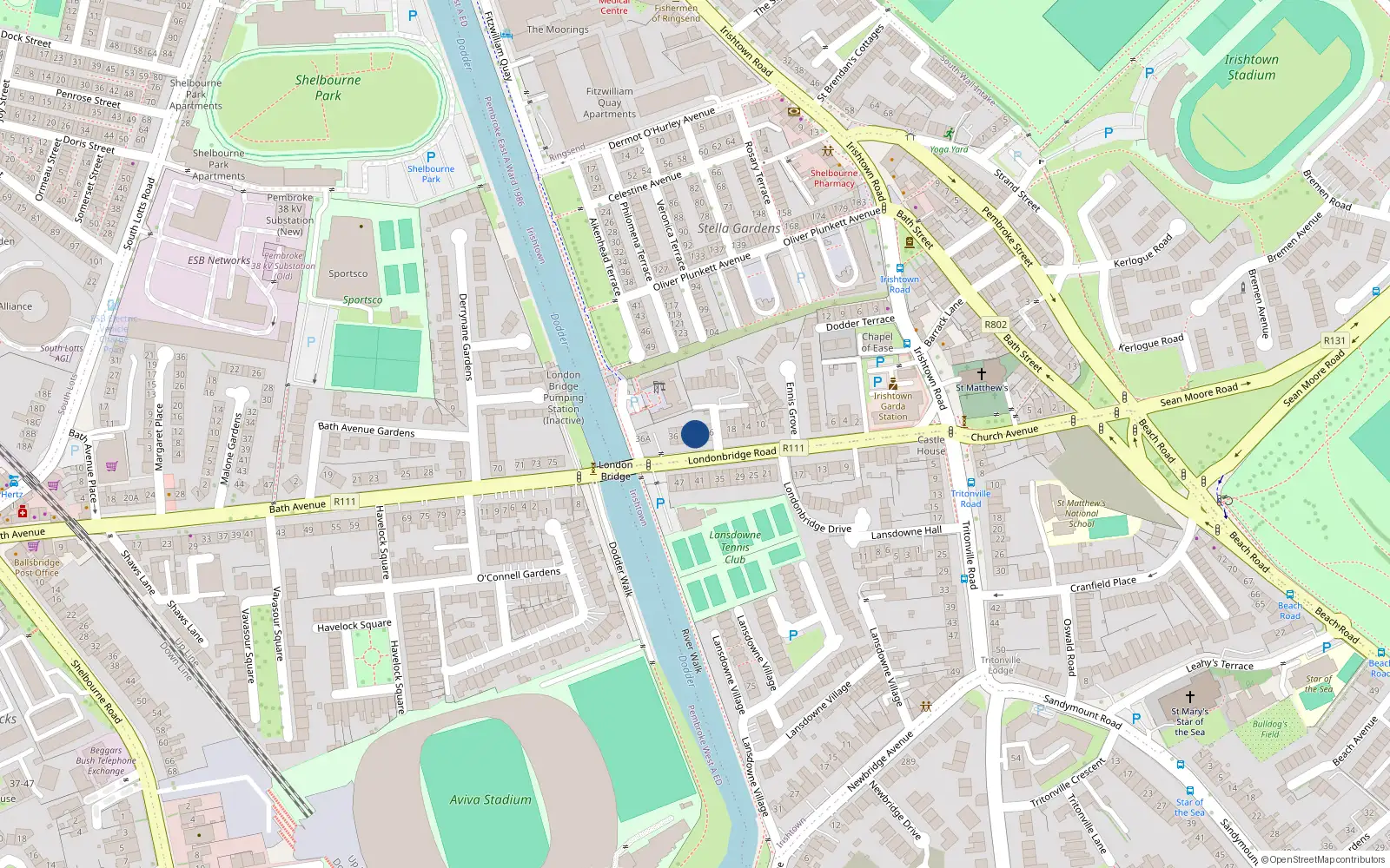 Overhead map showing the location of 30 Londonbridge Road, Irishtown