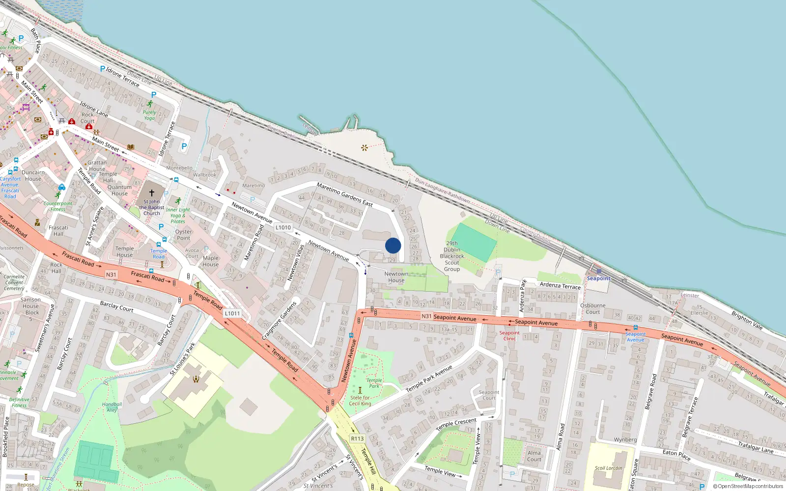 Overhead map showing the location of 30 Maretimo Gardens East, Blackrock