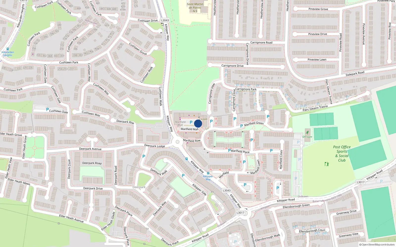 Overhead map showing the location of 30 Marlfield Mall, Dublin