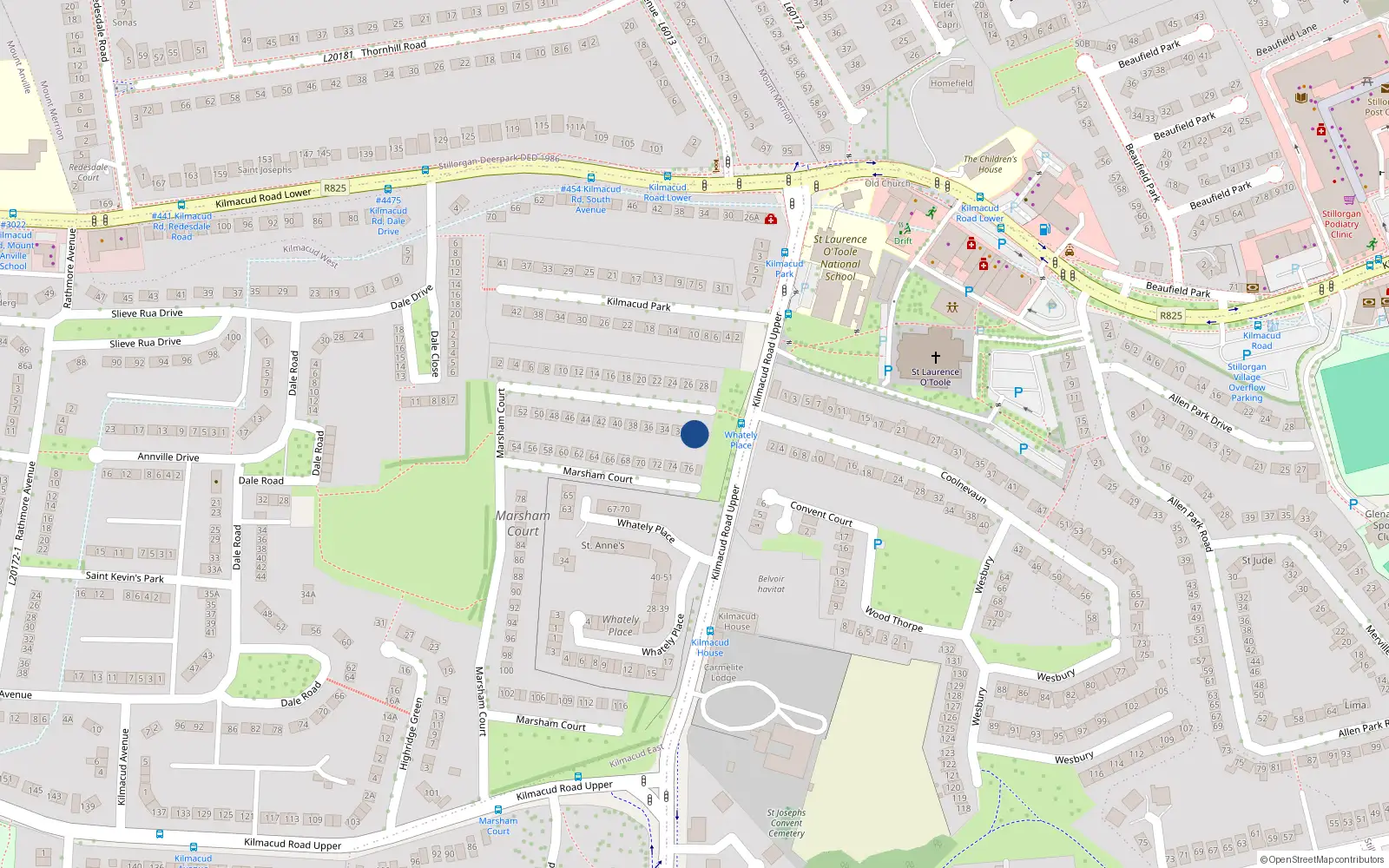 Overhead map showing the location of 30 Marsham Court, Stillorgan, Dublin