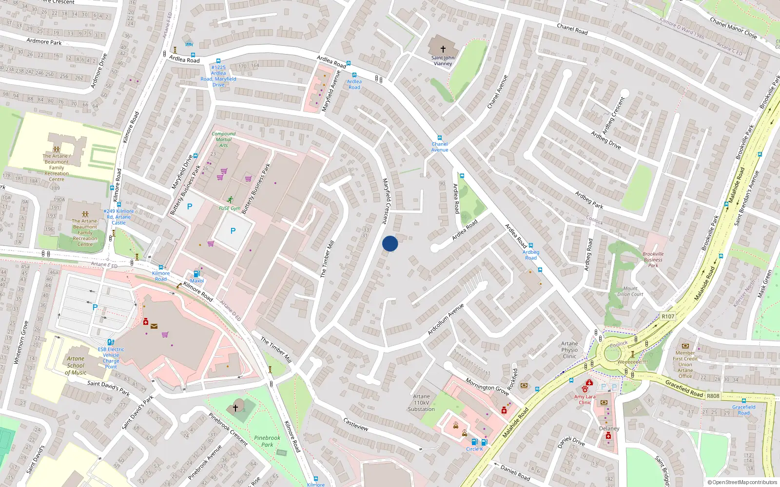 Overhead map showing the location of 30 Maryfield Crescent, Dublin 5