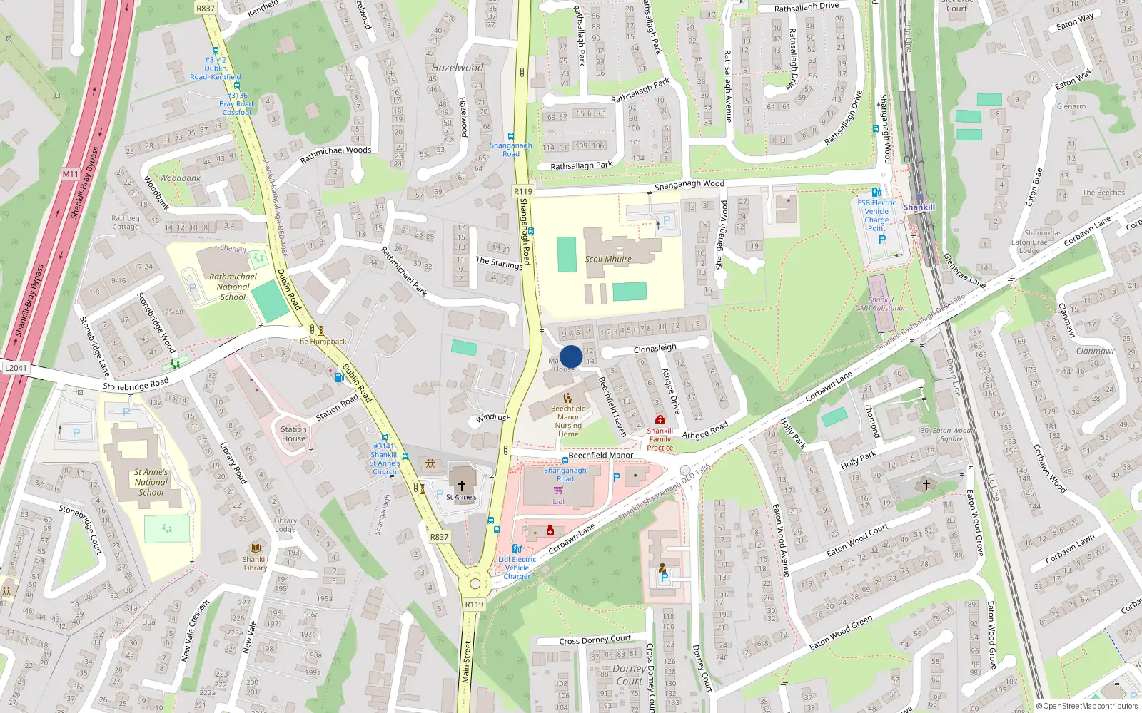 Overhead map showing the location of 30 Maryland, Dublin