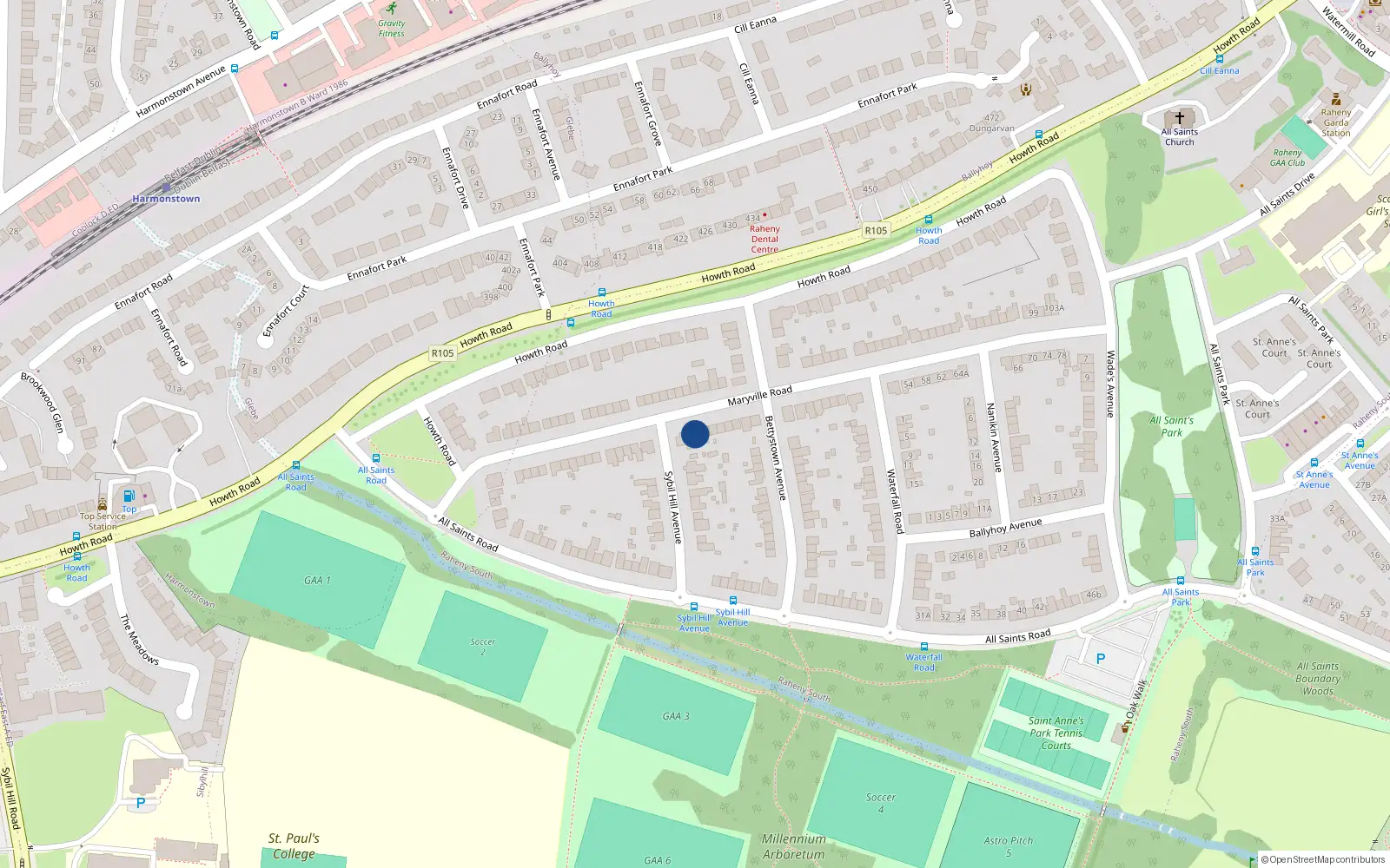 Overhead map showing the location of 30 Maryville Road, Dublin 5