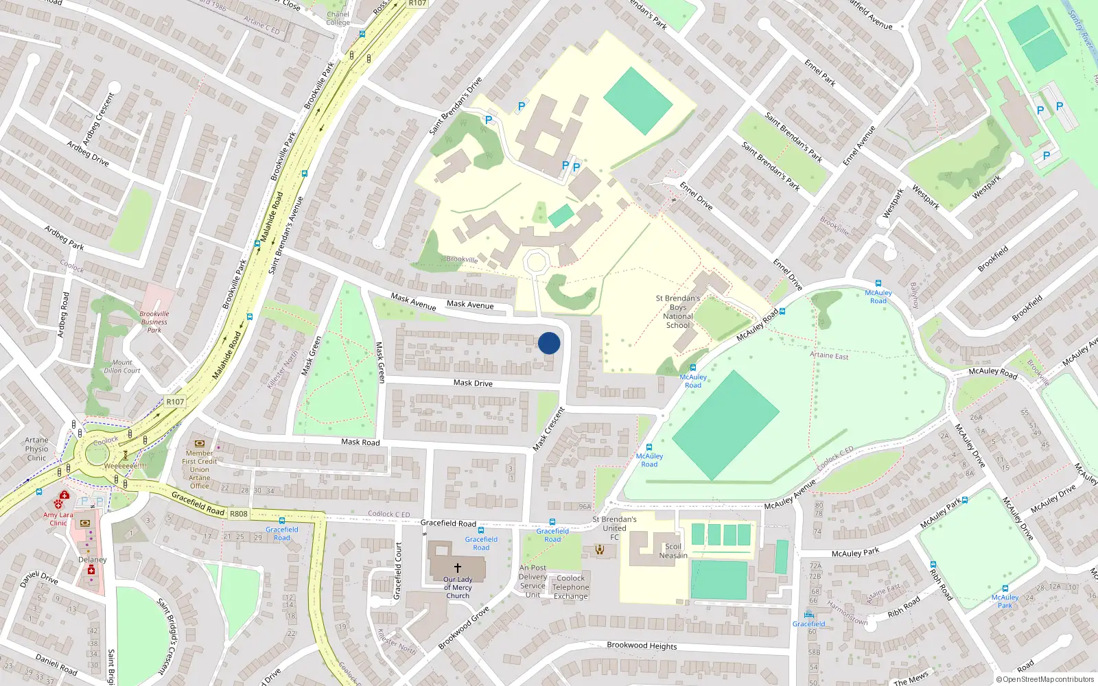 Overhead map showing the location of 30 Mask Avenue, Artane, Dublin 5