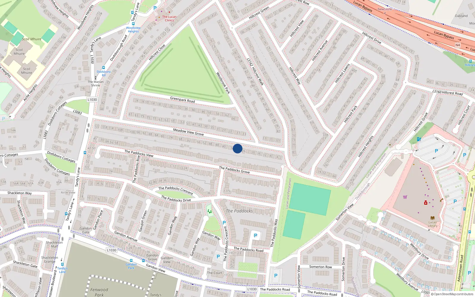 Overhead map showing the location of 30 Meadowview Grove, Lucan