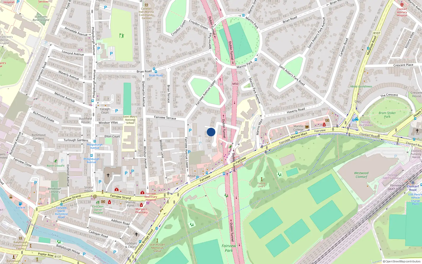 Overhead map showing the location of 30 Merville Avenue, Dublin 3