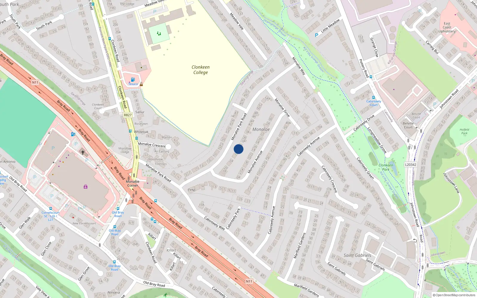Overhead map showing the location of 30 Monaloe Park Road, Blackrock