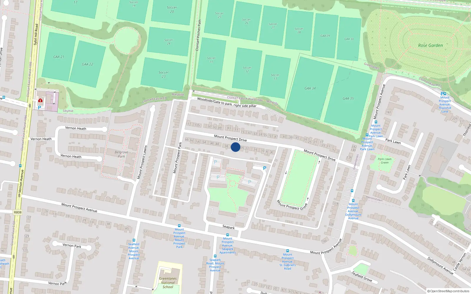 Overhead map showing the location of 30 Mount Prospect Drive, Clontarf, Dublin 3