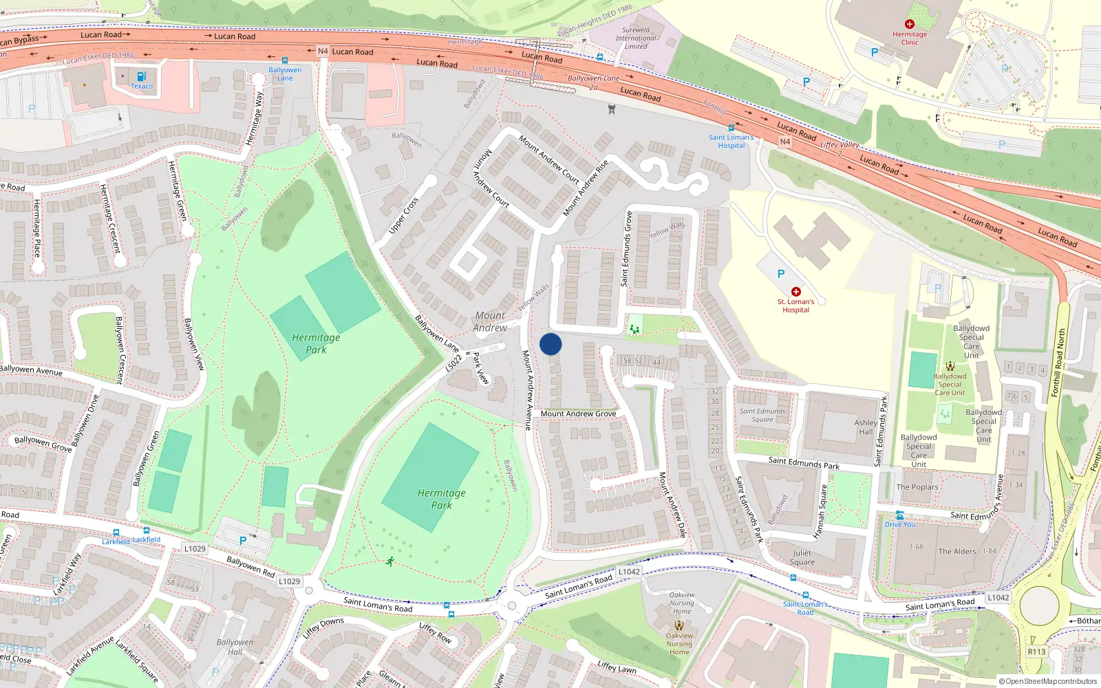 Overhead map showing the location of 30 Mount Andrew Avenue, Lucan