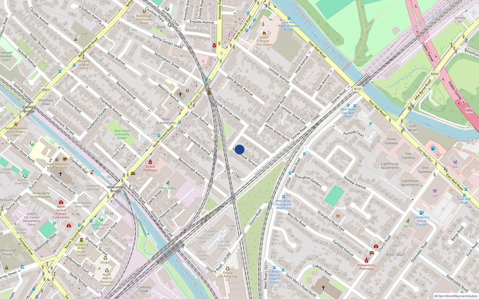 Overhead map showing the location of 30 Northbrook Terrace, North Strand, Dublin 3