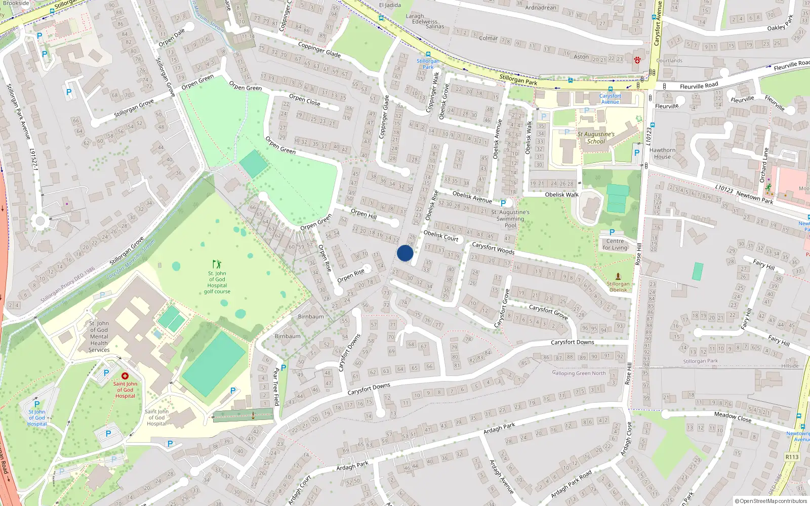 Overhead map showing the location of 30 Obelisk Rise, Blackrock, Dublin