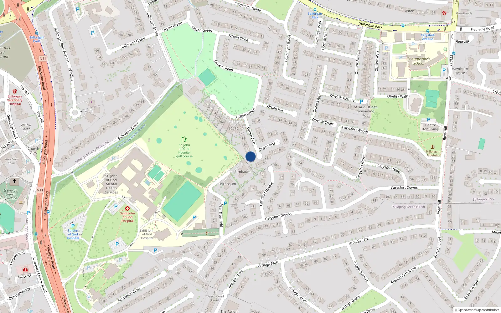 Overhead map showing the location of 30 Orpen Rise, Blackrock