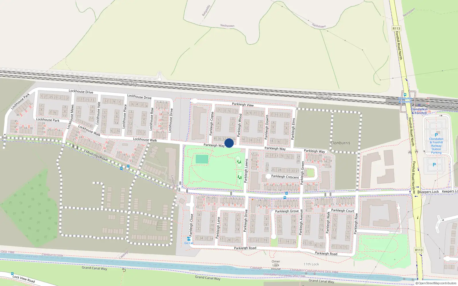 Overhead map showing the location of 30 Parkleigh Way, Lucan