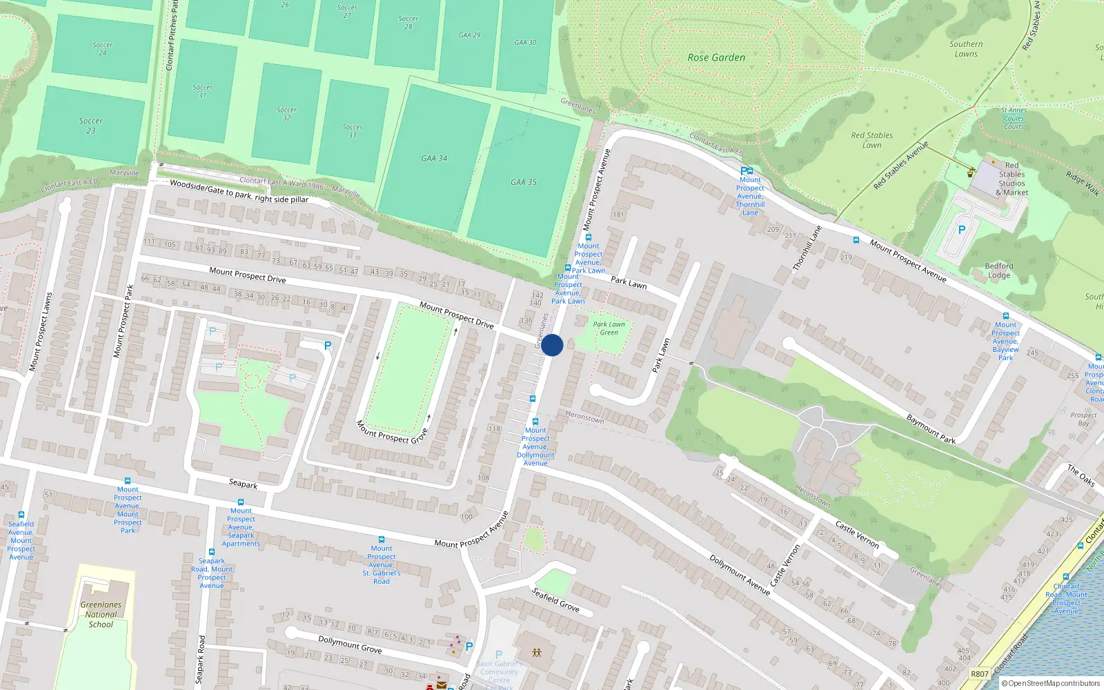 Overhead map showing the location of 30 Prospect Bay, Mount Prospect Avenue, Clontarf