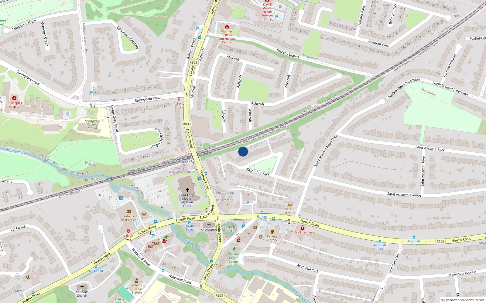 Overhead map showing the location of 30 Rathmore Park, Dublin 5