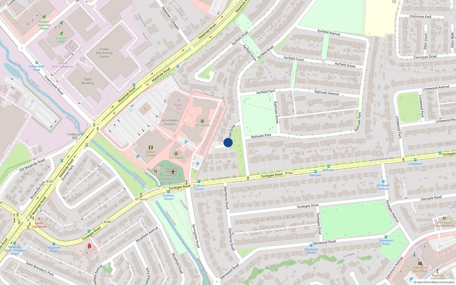 Overhead map showing the location of 30 Rathvale Drive, Dublin 5