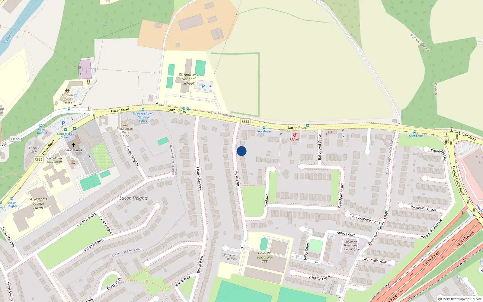 Overhead map showing the location of 30 Roselawn, Ballydowd, Lucan