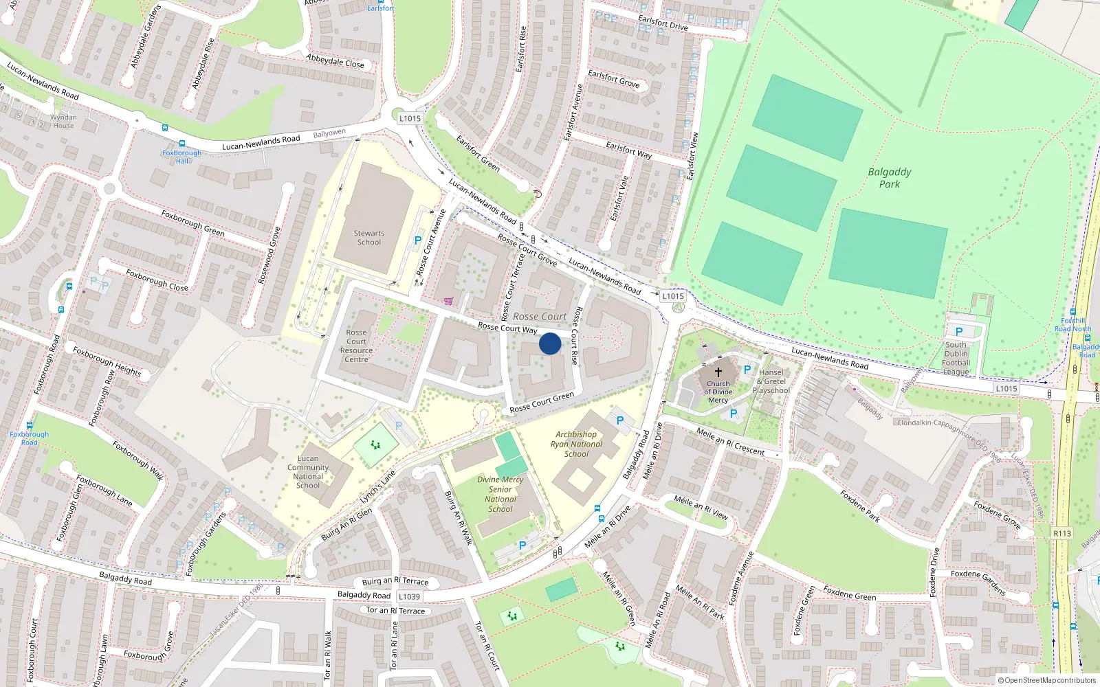 Overhead map showing the location of 30 Rosse Court Way, Lucan