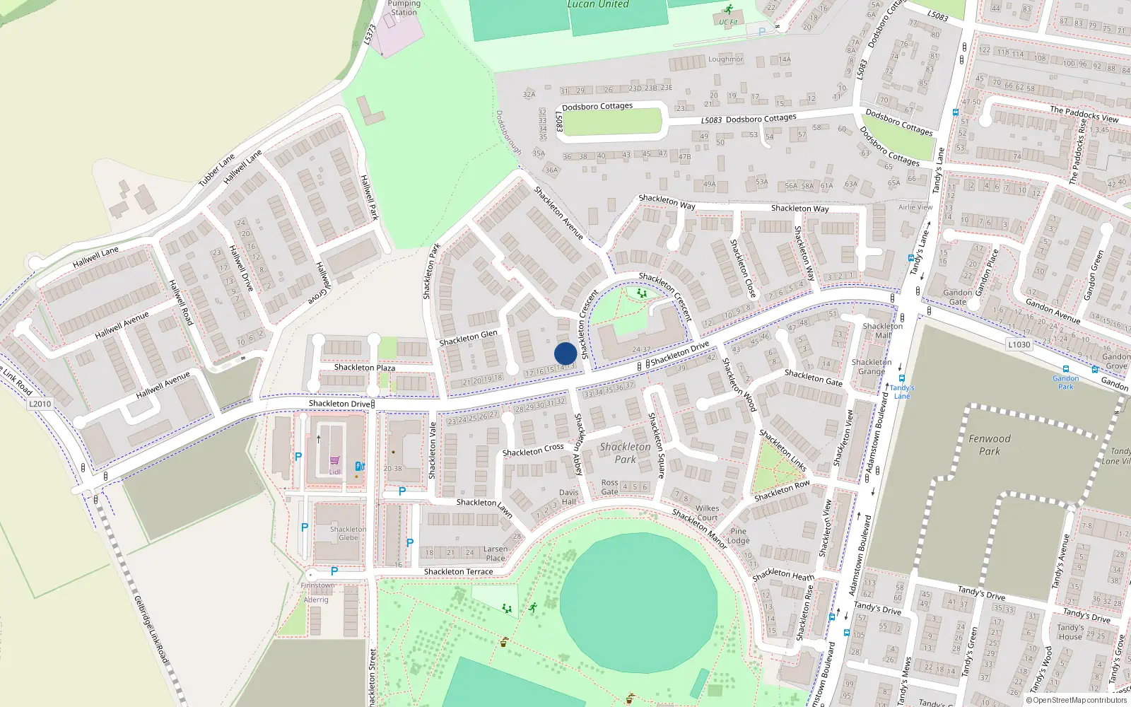 Overhead map showing the location of 30 Shackleton Crescent, Lucan
